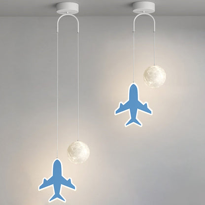 Contemporary Creative Cartoon Acrylic Airplane Cloud Moon Shade LED Kids Chandelier For Bedroom