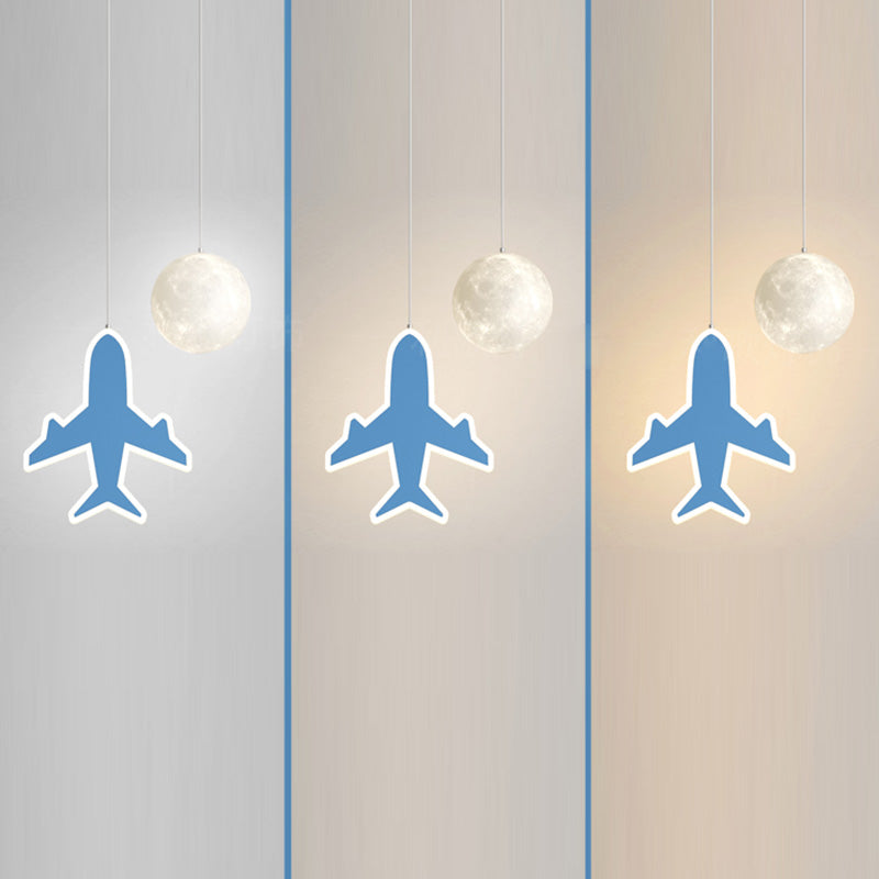 Contemporary Creative Cartoon Acrylic Airplane Cloud Moon Shade LED Kids Chandelier For Bedroom