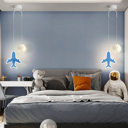 Contemporary Creative Cartoon Acrylic Airplane Cloud Moon Shade LED Kids Chandelier For Bedroom
