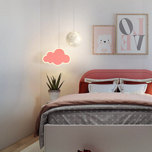 Contemporary Creative Cartoon Acrylic Airplane Cloud Moon Shade LED Kids Chandelier For Bedroom