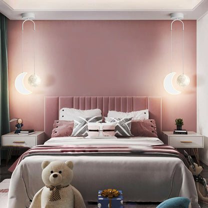 Contemporary Creative Cartoon Acrylic Airplane Cloud Moon Shade LED Kids Chandelier For Bedroom