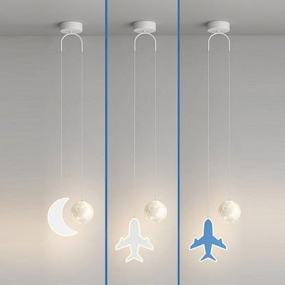 Contemporary Creative Cartoon Acrylic Airplane Cloud Moon Shade LED Kids Chandelier For Bedroom