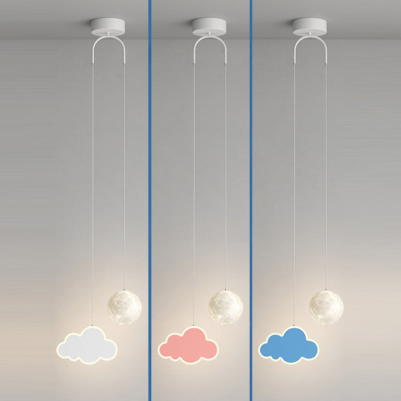 Contemporary Creative Cartoon Acrylic Airplane Cloud Moon Shade LED Kids Chandelier For Bedroom