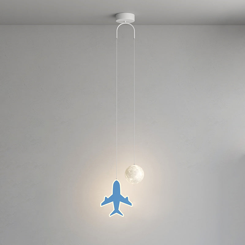 Contemporary Creative Cartoon Acrylic Airplane Cloud Moon Shade LED Kids Chandelier For Bedroom