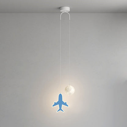 Contemporary Creative Cartoon Acrylic Airplane Cloud Moon Shade LED Kids Chandelier For Bedroom