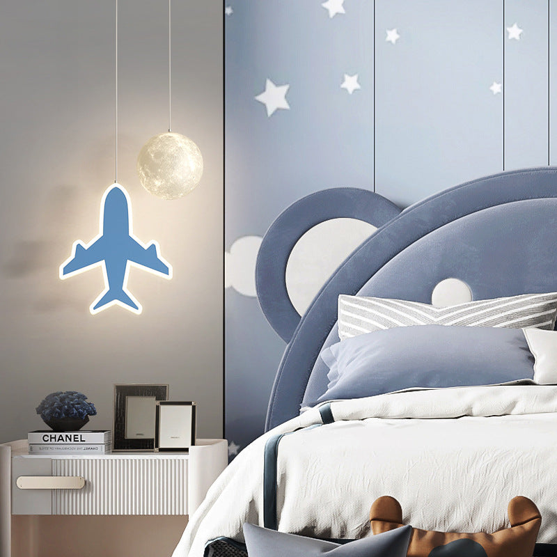 Contemporary Creative Cartoon Acrylic Airplane Cloud Moon Shade LED Kids Chandelier For Bedroom