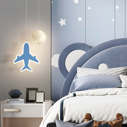 Contemporary Creative Cartoon Acrylic Airplane Cloud Moon Shade LED Kids Chandelier For Bedroom