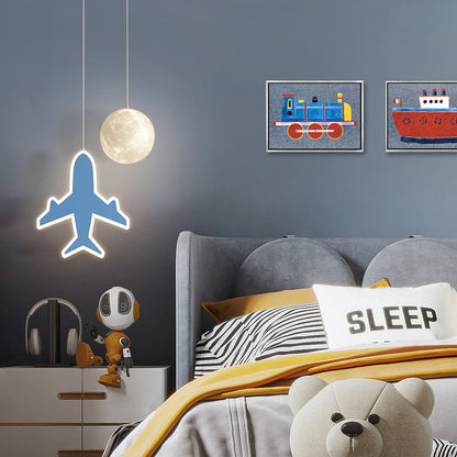 Contemporary Creative Cartoon Acrylic Airplane Cloud Moon Shade LED Kids Chandelier For Bedroom