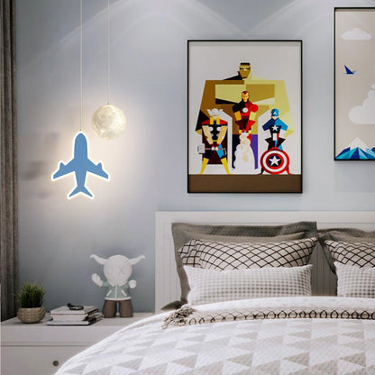 Contemporary Creative Cartoon Acrylic Airplane Cloud Moon Shade LED Kids Chandelier For Bedroom