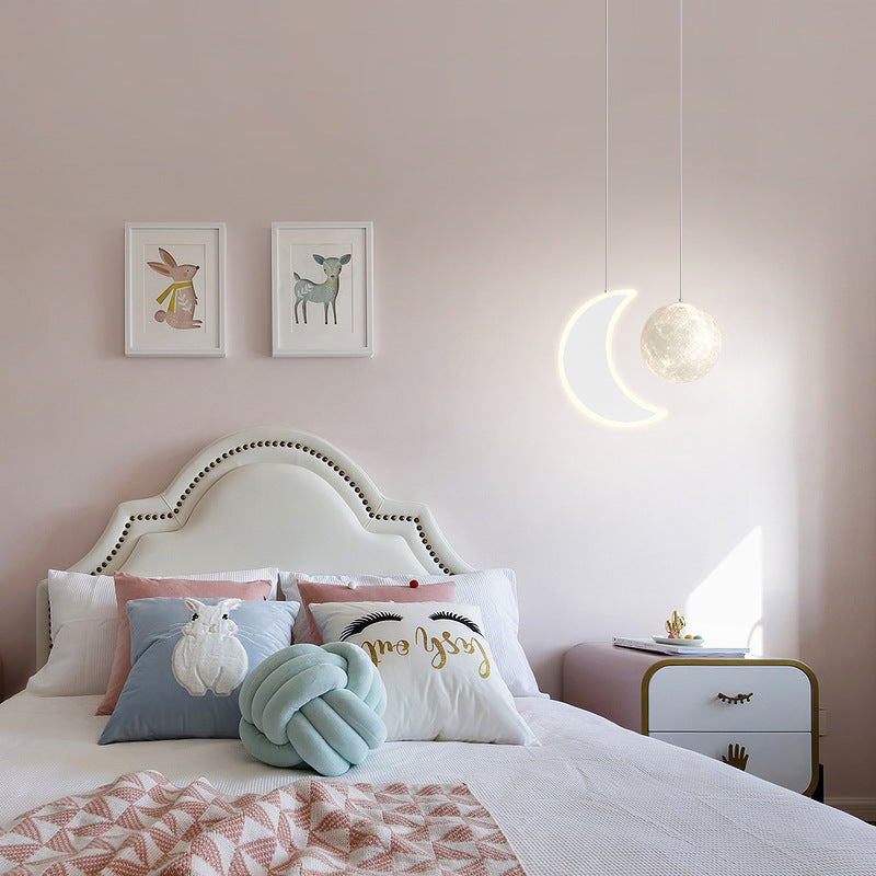 Contemporary Creative Cartoon Acrylic Airplane Cloud Moon Shade LED Kids Chandelier For Bedroom