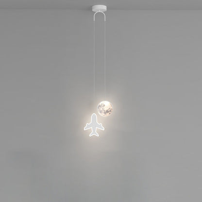 Contemporary Creative Cartoon Acrylic Airplane Cloud Moon Shade LED Kids Chandelier For Bedroom