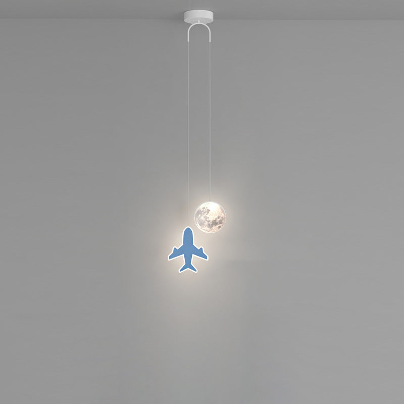 Contemporary Creative Cartoon Acrylic Airplane Cloud Moon Shade LED Kids Chandelier For Bedroom