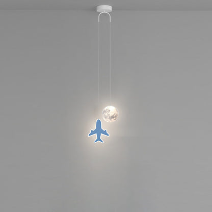 Contemporary Creative Cartoon Acrylic Airplane Cloud Moon Shade LED Kids Chandelier For Bedroom