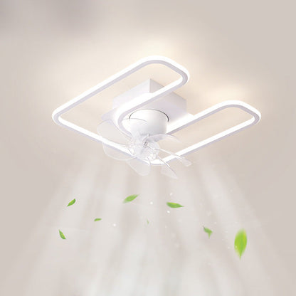 Contemporary Creative Iron Silicone ABS Round Square LED Semi-Flush Mount Ceiling Fan Light Living Room