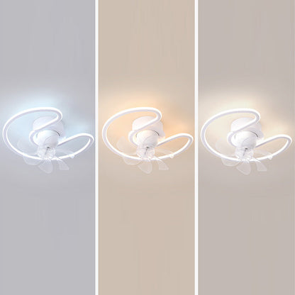 Contemporary Creative Iron Silicone ABS Round Square LED Semi-Flush Mount Ceiling Fan Light Living Room