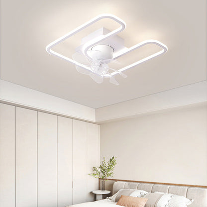 Contemporary Creative Iron Silicone ABS Round Square LED Semi-Flush Mount Ceiling Fan Light Living Room