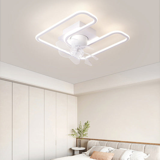 Contemporary Creative Iron Silicone ABS Round Square LED Semi-Flush Mount Ceiling Fan Light Living Room