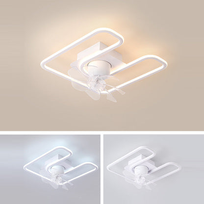 Contemporary Creative Iron Silicone ABS Round Square LED Semi-Flush Mount Ceiling Fan Light Living Room
