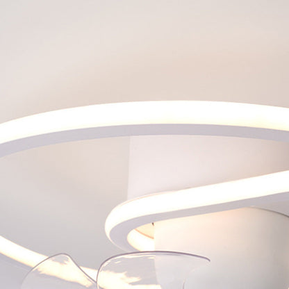 Contemporary Creative Iron Silicone ABS Round Square LED Semi-Flush Mount Ceiling Fan Light Living Room