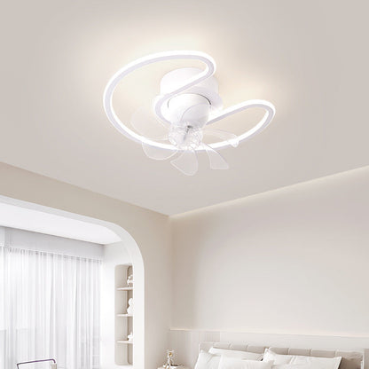 Contemporary Creative Iron Silicone ABS Round Square LED Semi-Flush Mount Ceiling Fan Light Living Room