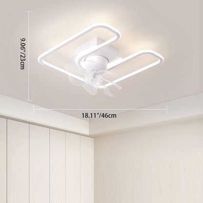 Contemporary Creative Iron Silicone ABS Round Square LED Semi-Flush Mount Ceiling Fan Light Living Room