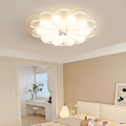 Contemporary Creative Flower Iron PE LED Flush Mount Ceiling Light For Bedroom