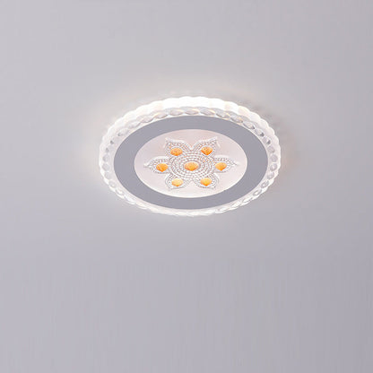 Contemporary Creative Square Round Flower Iron Resin LED Flush Mount Ceiling Light For Bedroom