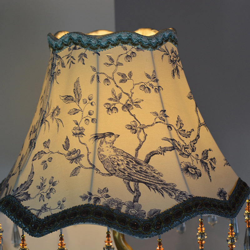 Traditional Vintage Root Base Bird Copper Fabric 1-Light Table Lamp For Bedroom