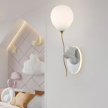 Contemporary Creative Kids Cartoon Bear Balloon Resin Glass Ball 1-Light Wall Sconce Lamp For Bedroom