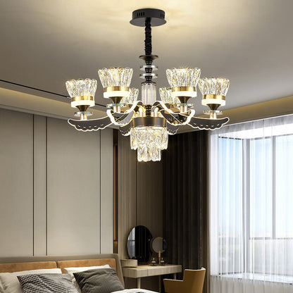 Modern Luxury Candle Crystal Stainless Steel Acrylic LED Chandelier For Living Room