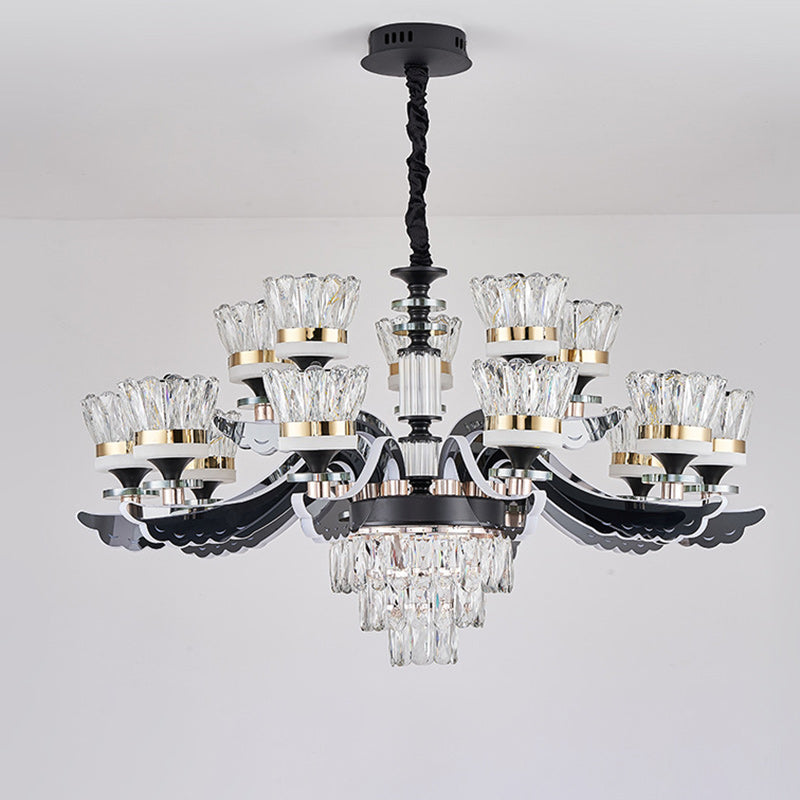 Modern Luxury Candle Crystal Stainless Steel Acrylic LED Chandelier For Living Room