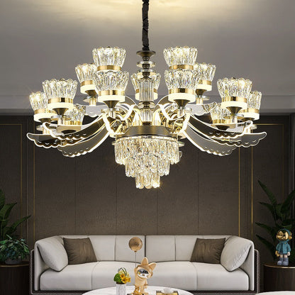 Modern Luxury Candle Crystal Stainless Steel Acrylic LED Chandelier For Living Room