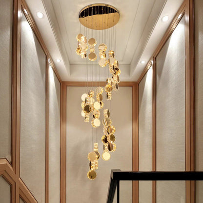 Modern Luxury Spiral Staircase Hanging Long Round Crystal Stainless Steel Loft LED Chandelier For Living Room