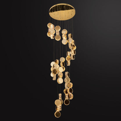 Modern Luxury Spiral Staircase Hanging Long Round Crystal Stainless Steel Loft LED Chandelier For Living Room