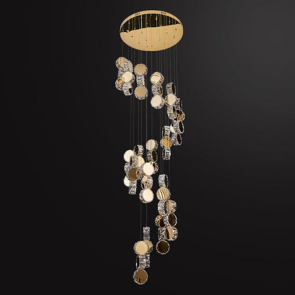 Modern Luxury Spiral Staircase Hanging Long Round Crystal Stainless Steel Loft LED Chandelier For Living Room