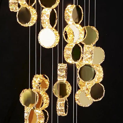 Modern Luxury Spiral Staircase Hanging Long Round Crystal Stainless Steel Loft LED Chandelier For Living Room