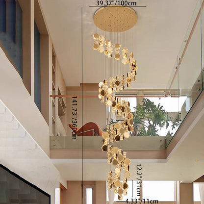 Modern Luxury Spiral Staircase Hanging Long Round Crystal Stainless Steel Loft LED Chandelier For Living Room