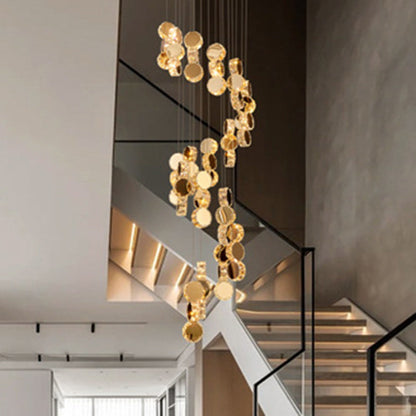 Modern Luxury Spiral Staircase Hanging Long Round Crystal Stainless Steel Loft LED Chandelier For Living Room