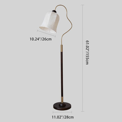 Traditional Vintage Curved Round Base Fabric Wood 1-Light Standing Floor Lamp For Living Room