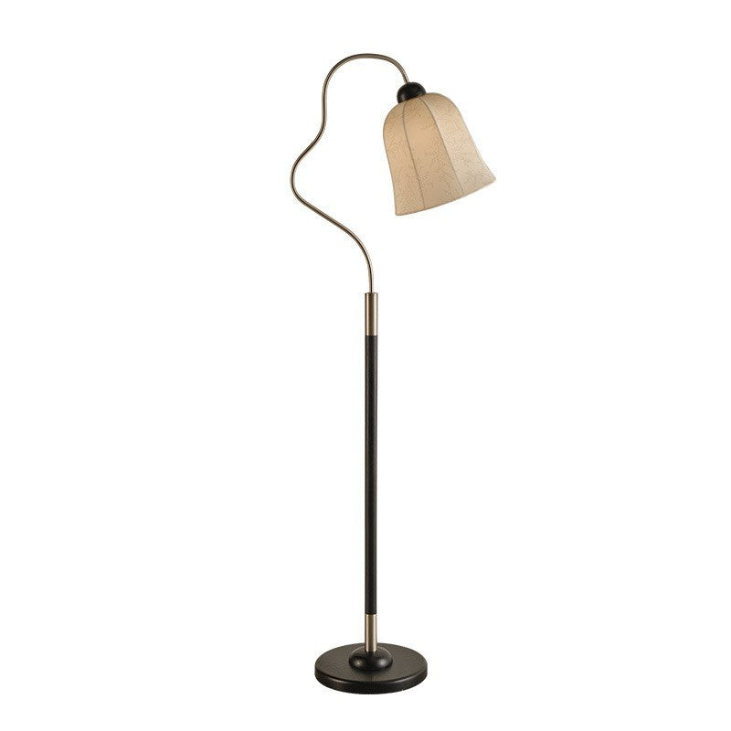 Traditional Vintage Curved Round Base Fabric Wood 1-Light Standing Floor Lamp For Living Room
