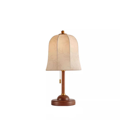 Traditional Vintage Metal Wood Printed Flared Fabric Dome Frame 1-Light Table Lamp For Bedroom