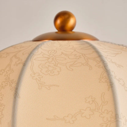 Traditional Vintage Metal Wood Printed Flared Fabric Dome Frame 1-Light Table Lamp For Bedroom