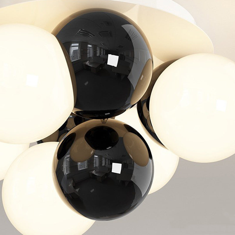 Contemporary Nordic Kids Iron Glass Ball Round Base 5-Light Semi-Flush Mount Ceiling Light For Bedroom