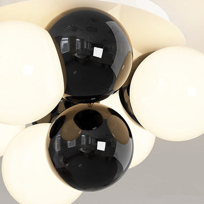 Contemporary Nordic Kids Iron Glass Ball Round Base 5-Light Semi-Flush Mount Ceiling Light For Bedroom