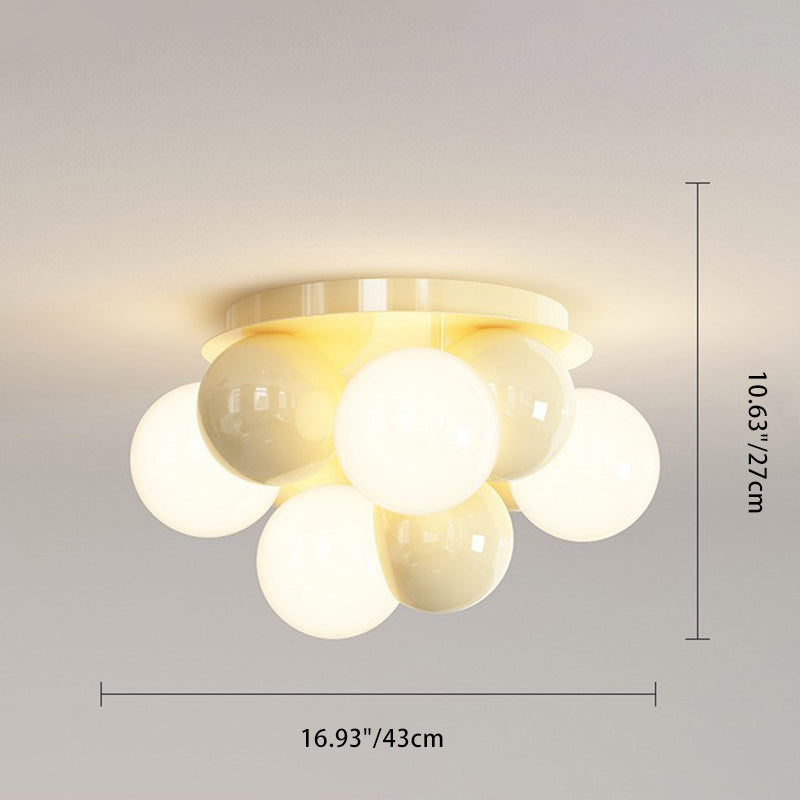 Contemporary Nordic Kids Iron Glass Ball Round Base 5-Light Semi-Flush Mount Ceiling Light For Bedroom
