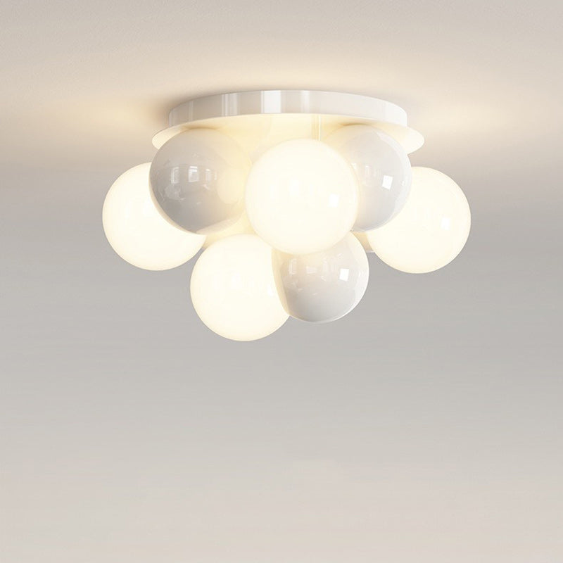 Contemporary Nordic Kids Iron Glass Ball Round Base 5-Light Semi-Flush Mount Ceiling Light For Bedroom