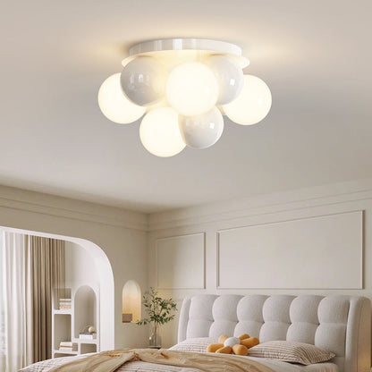 Contemporary Nordic Kids Iron Glass Ball Round Base 5-Light Semi-Flush Mount Ceiling Light For Bedroom