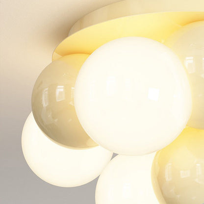 Contemporary Nordic Kids Iron Glass Ball Round Base 5-Light Semi-Flush Mount Ceiling Light For Bedroom