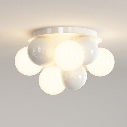 Contemporary Nordic Kids Iron Glass Ball Round Base 5-Light Semi-Flush Mount Ceiling Light For Bedroom