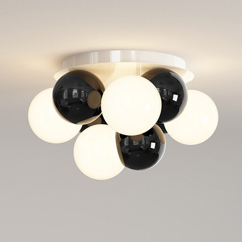 Contemporary Nordic Kids Iron Glass Ball Round Base 5-Light Semi-Flush Mount Ceiling Light For Bedroom